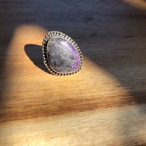 Silver Metal Ring with Purple Stone
